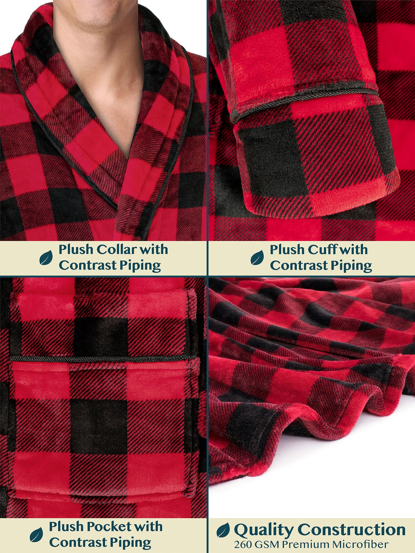 Men's Piping Fleece Robe