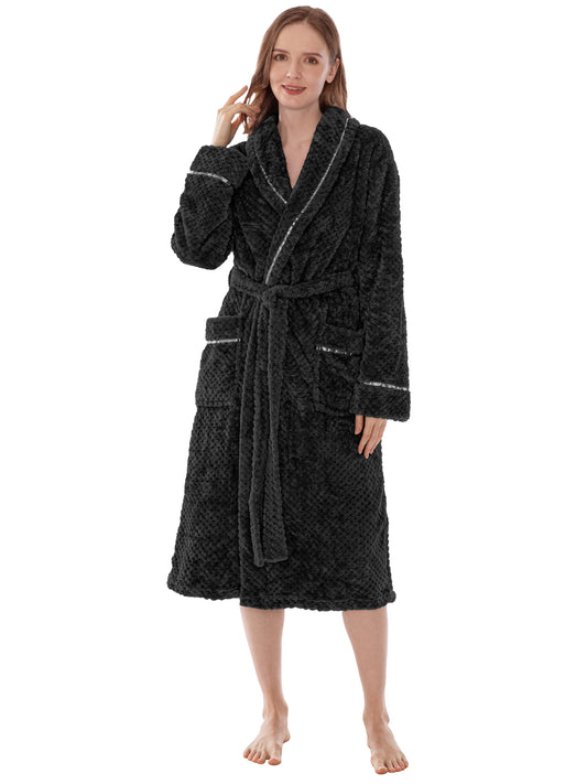 Women's Waffle Textured Satin Trim Fleece Robe