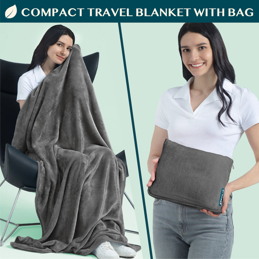 Premium Fleece Travel Blanket Pillow