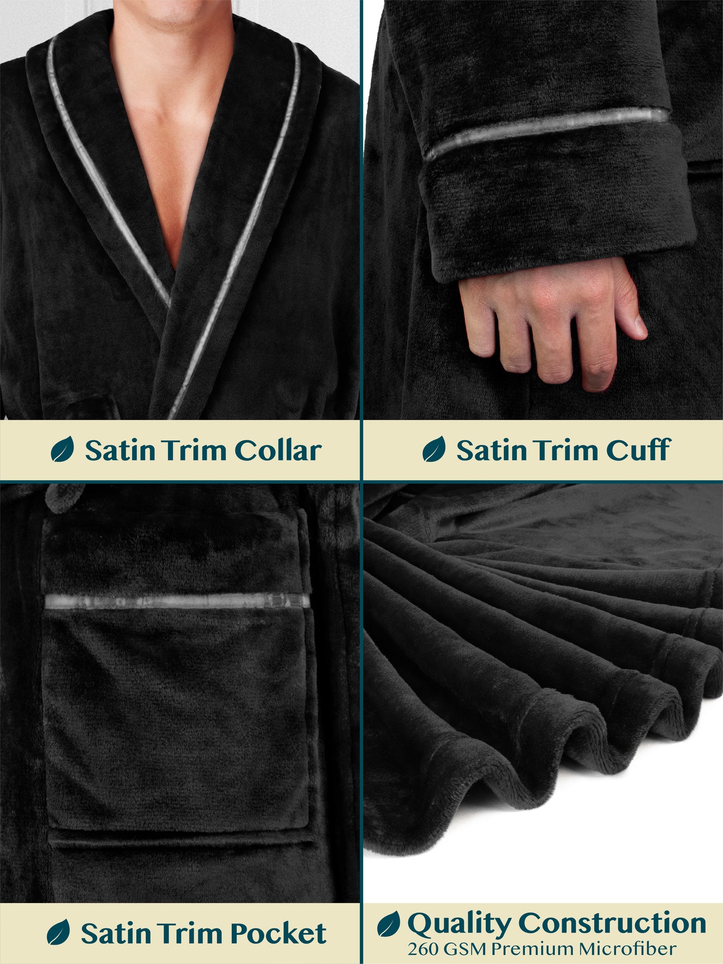 Men's Satin Trim Fleece Robe