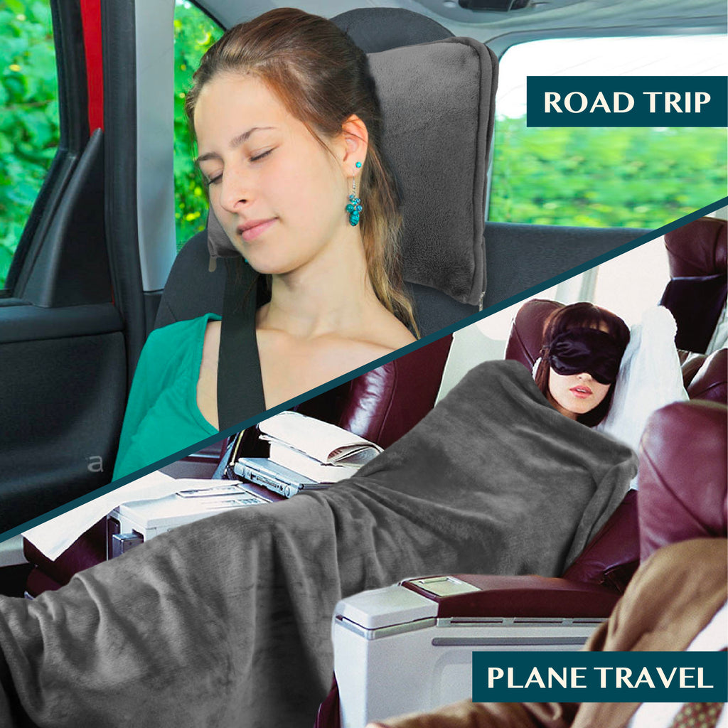 Premium Fleece Travel Blanket Pillow