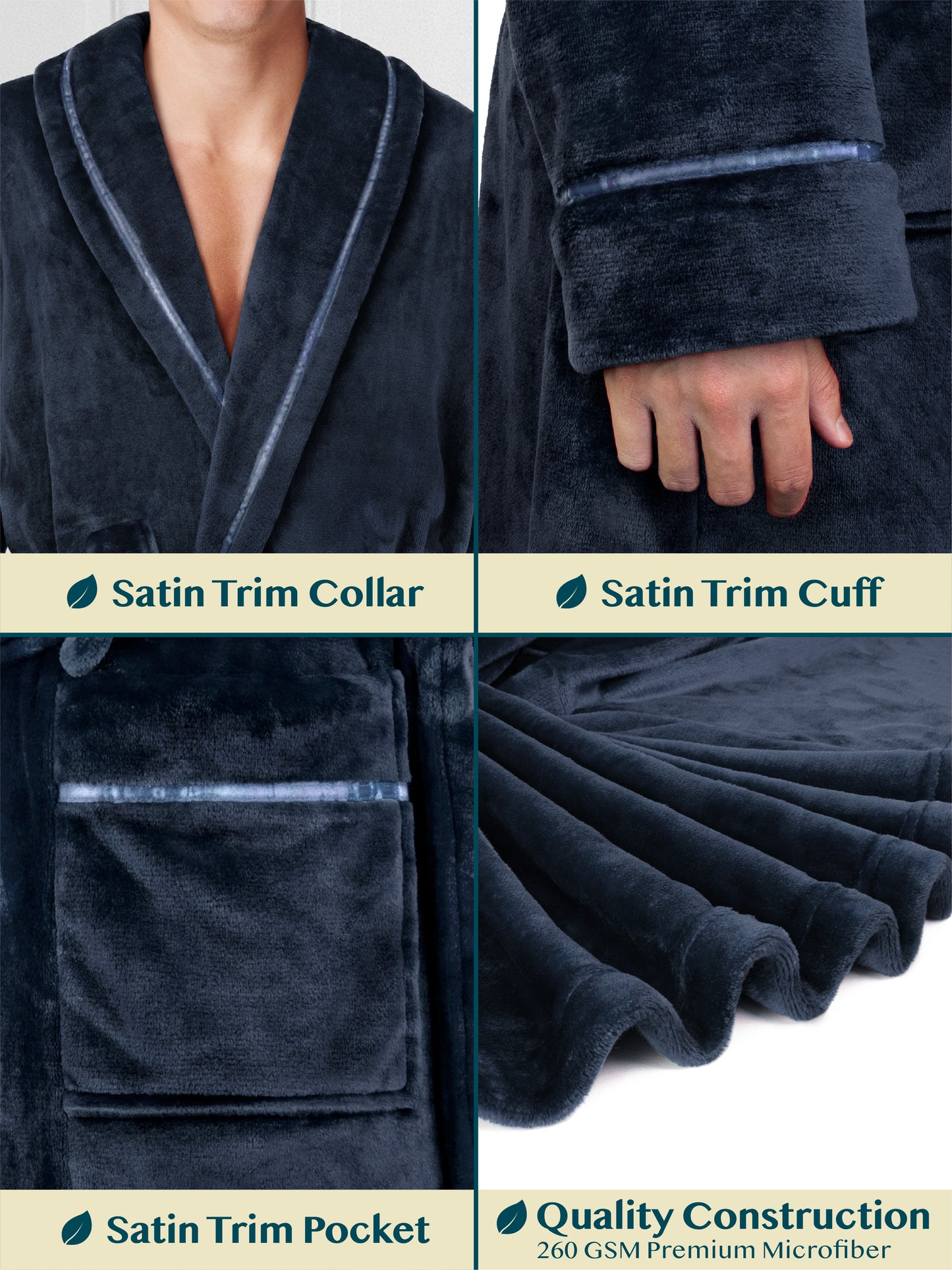 Men's Satin Trim Fleece Robe