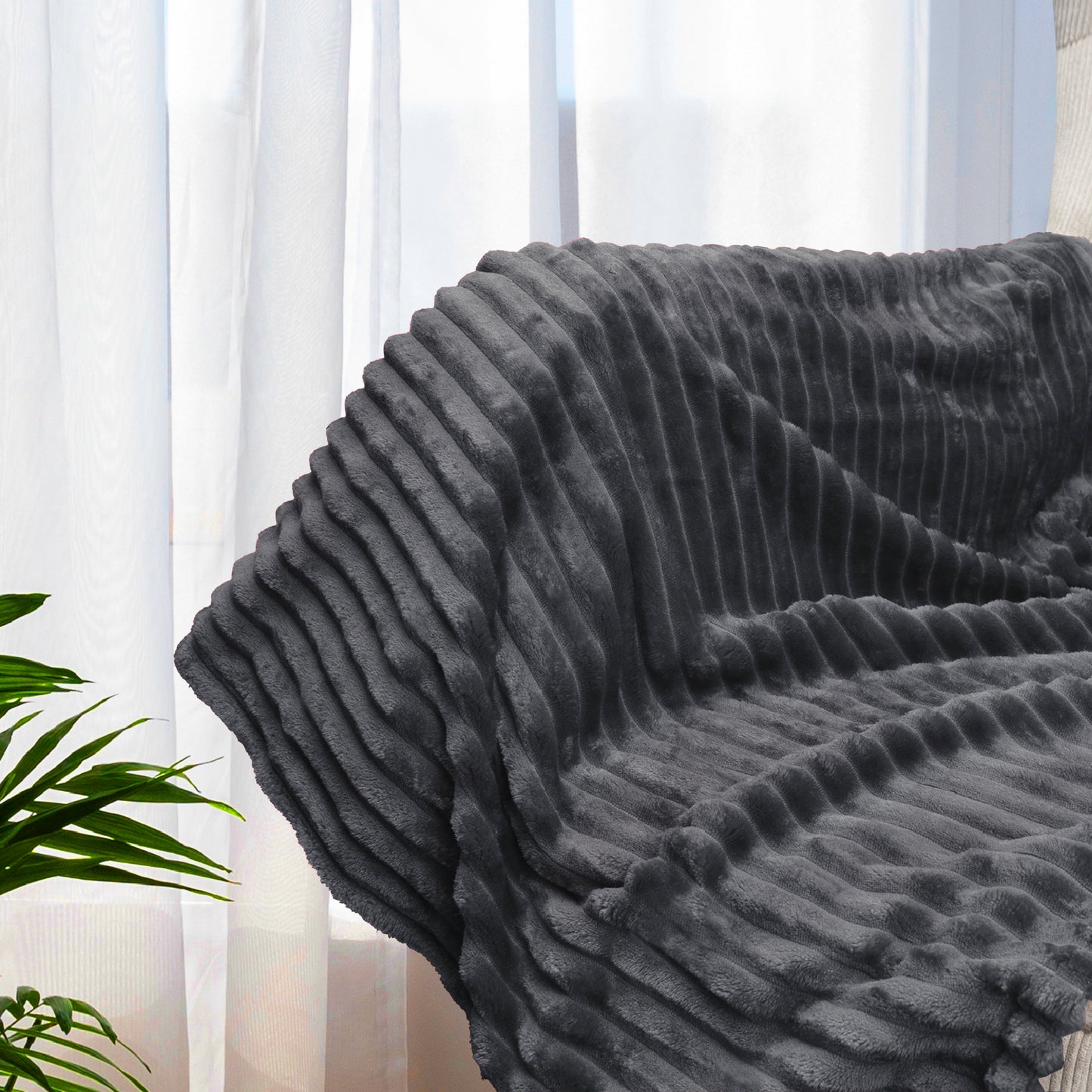 Ribbed Fleece Throw Blanket