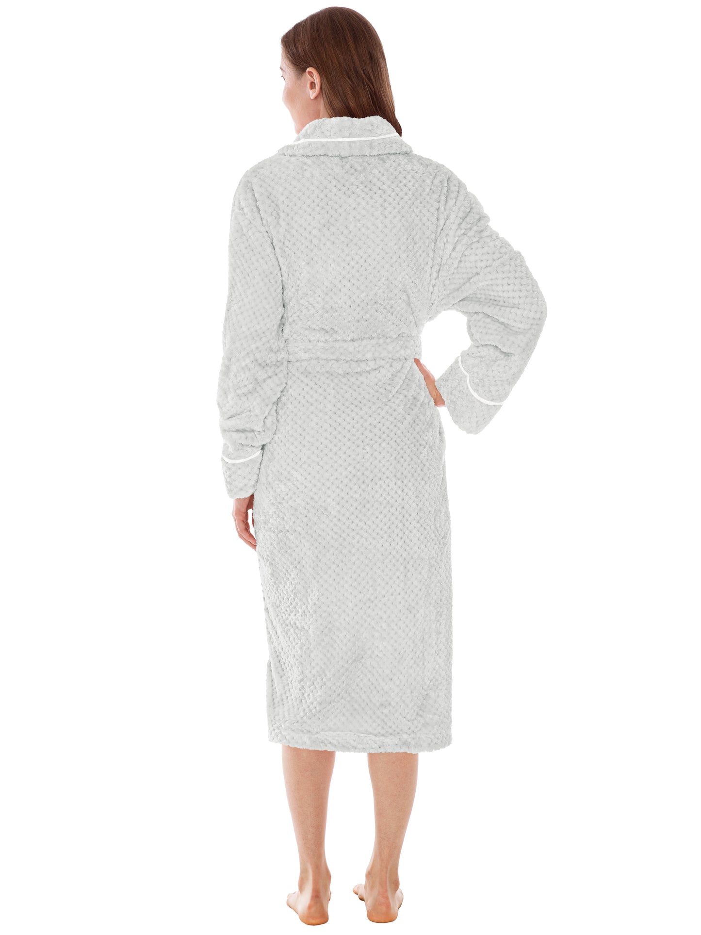 Women's Waffle Textured Satin Trim Fleece Robe