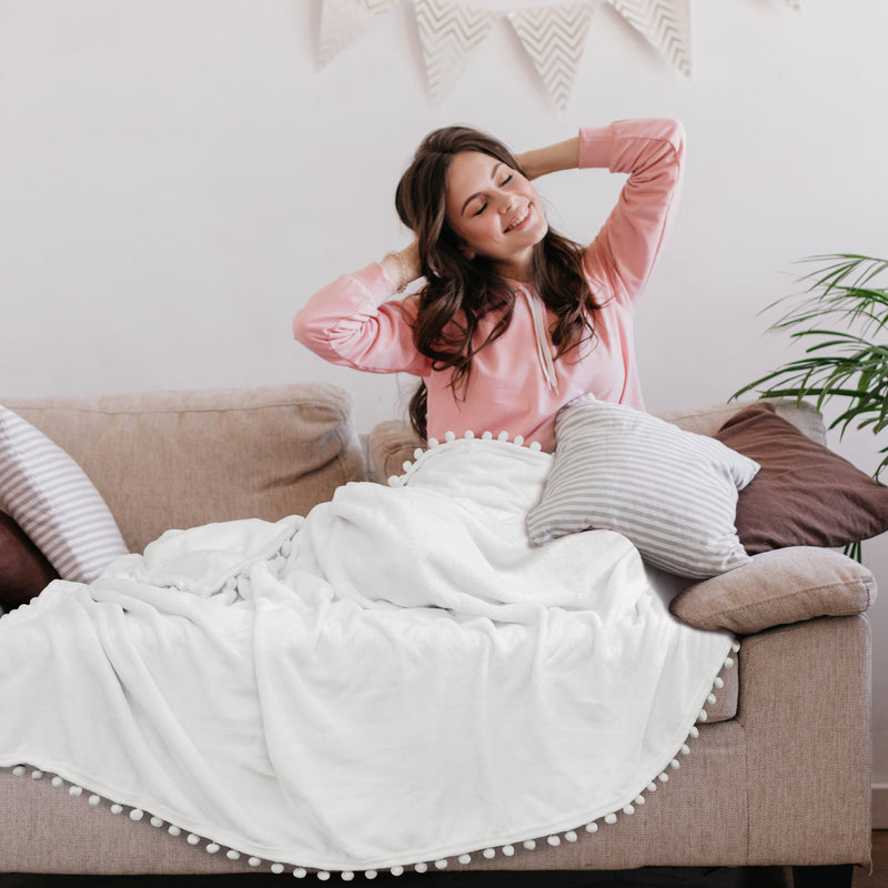 Pom Pom Fringe Throw Blanket