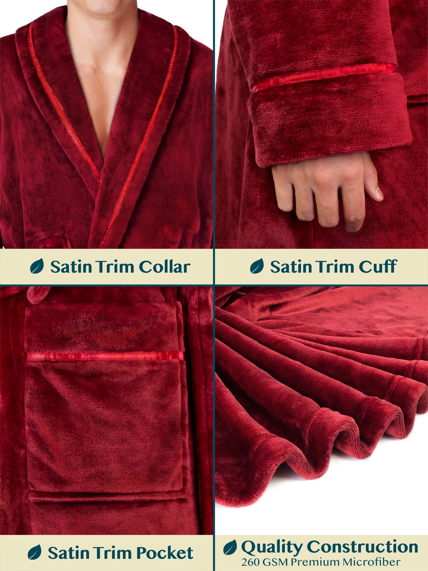 Men's Satin Trim Fleece Robe