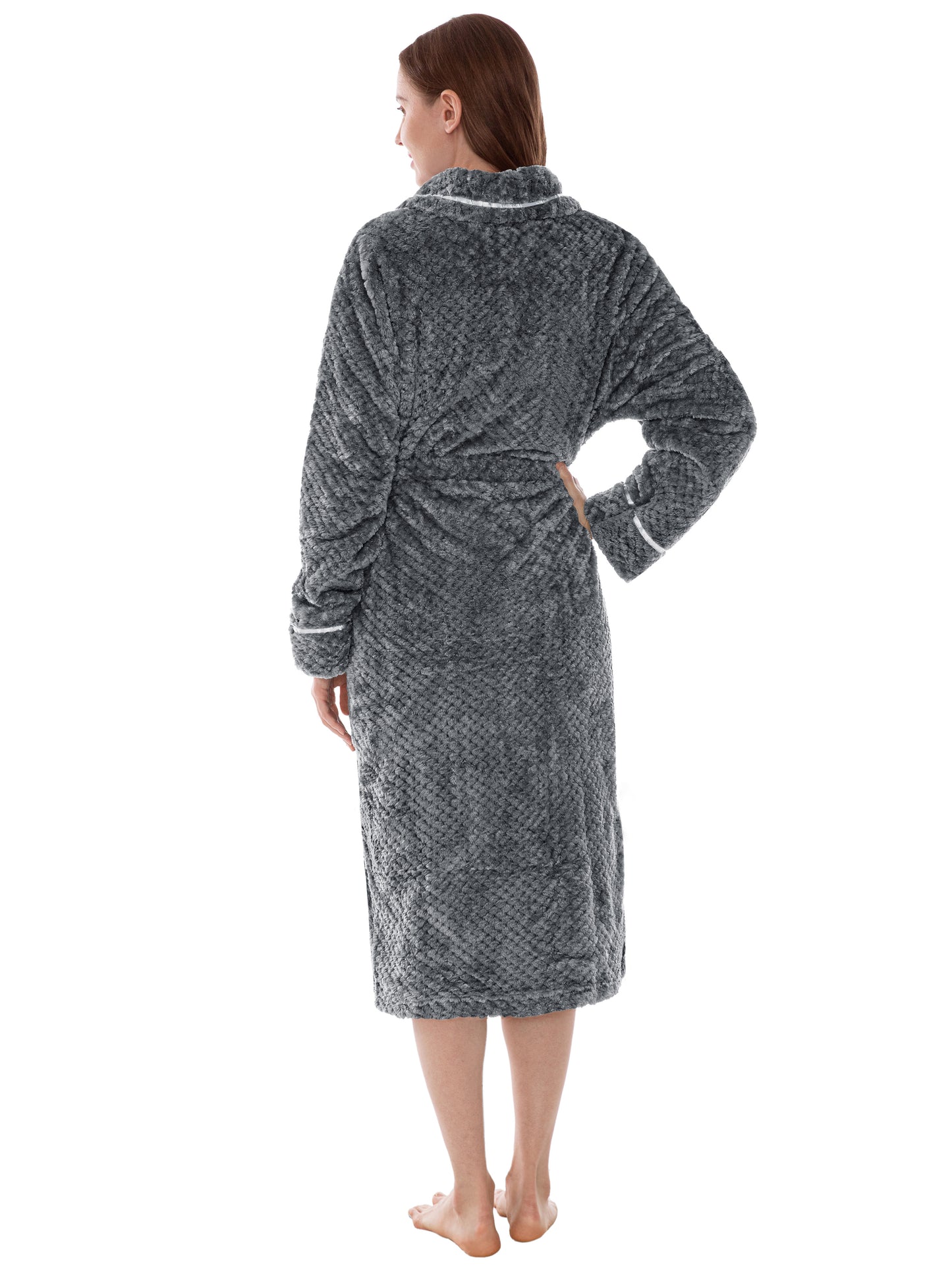 Women's Waffle Textured Satin Trim Fleece Robe