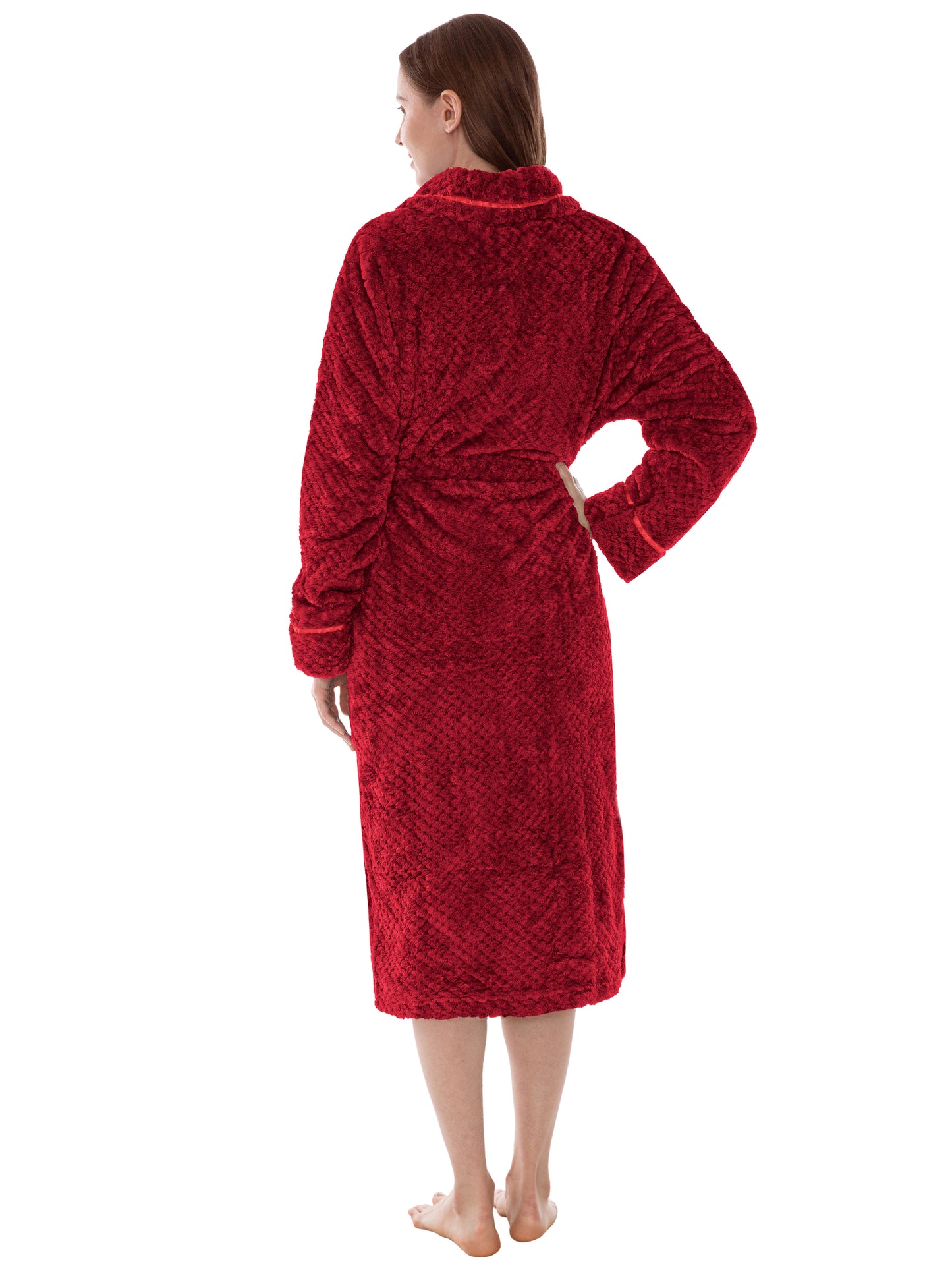 Women's Waffle Textured Satin Trim Fleece Robe