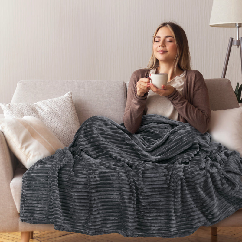 Ribbed Fleece Throw Blanket