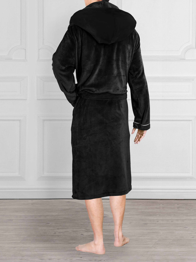 Men's Satin Trim Fleece Robe with Hood
