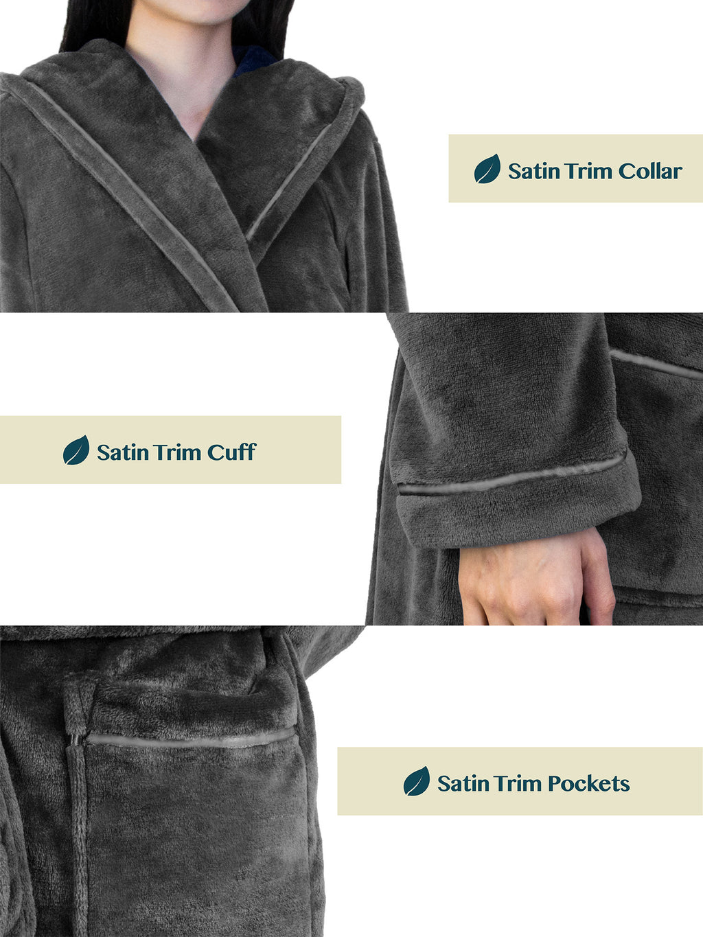 Women's Satin Trim Fleece Robe with Hood