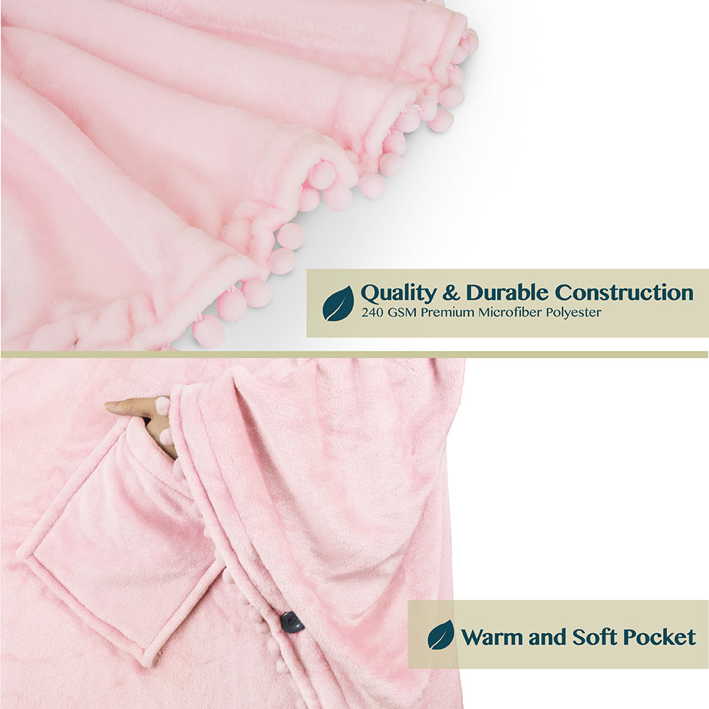 Angel Wrap Pom Pom Fringe Poncho Blanket
