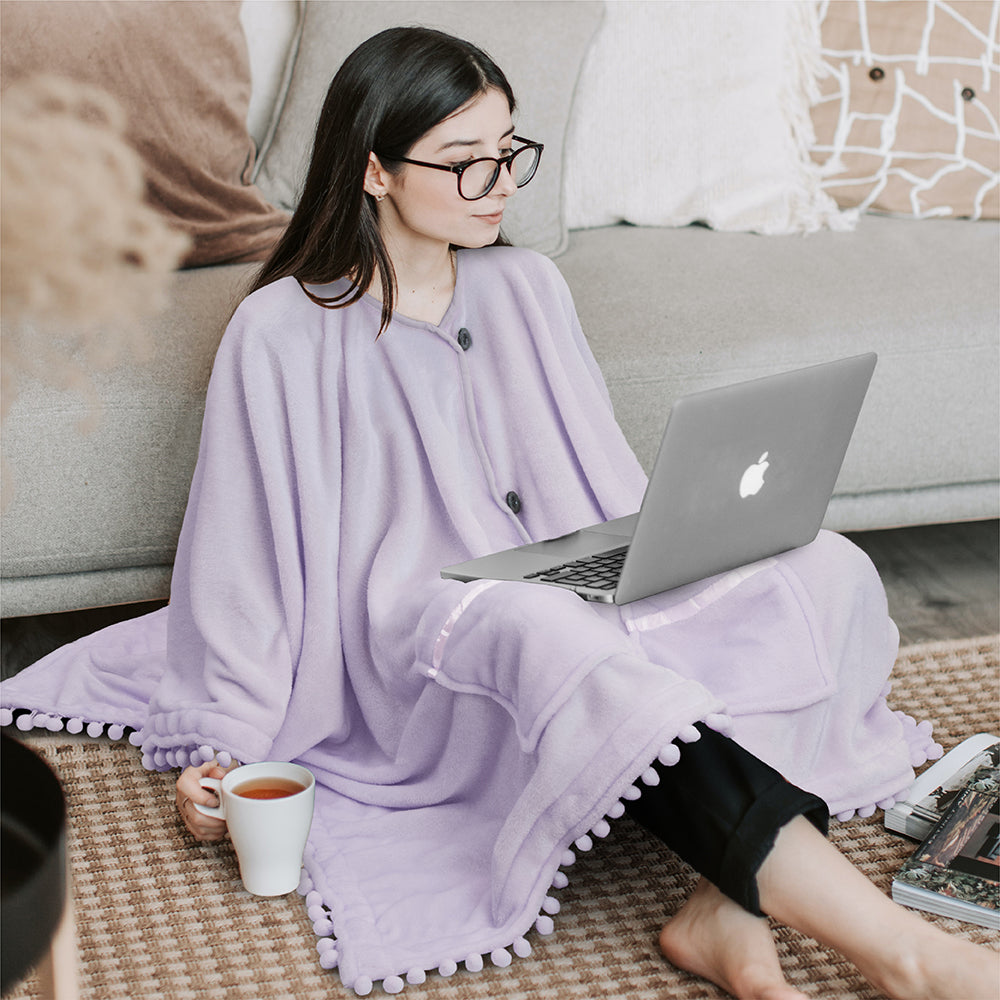Classic Pom Pom Fringe Poncho Blanket