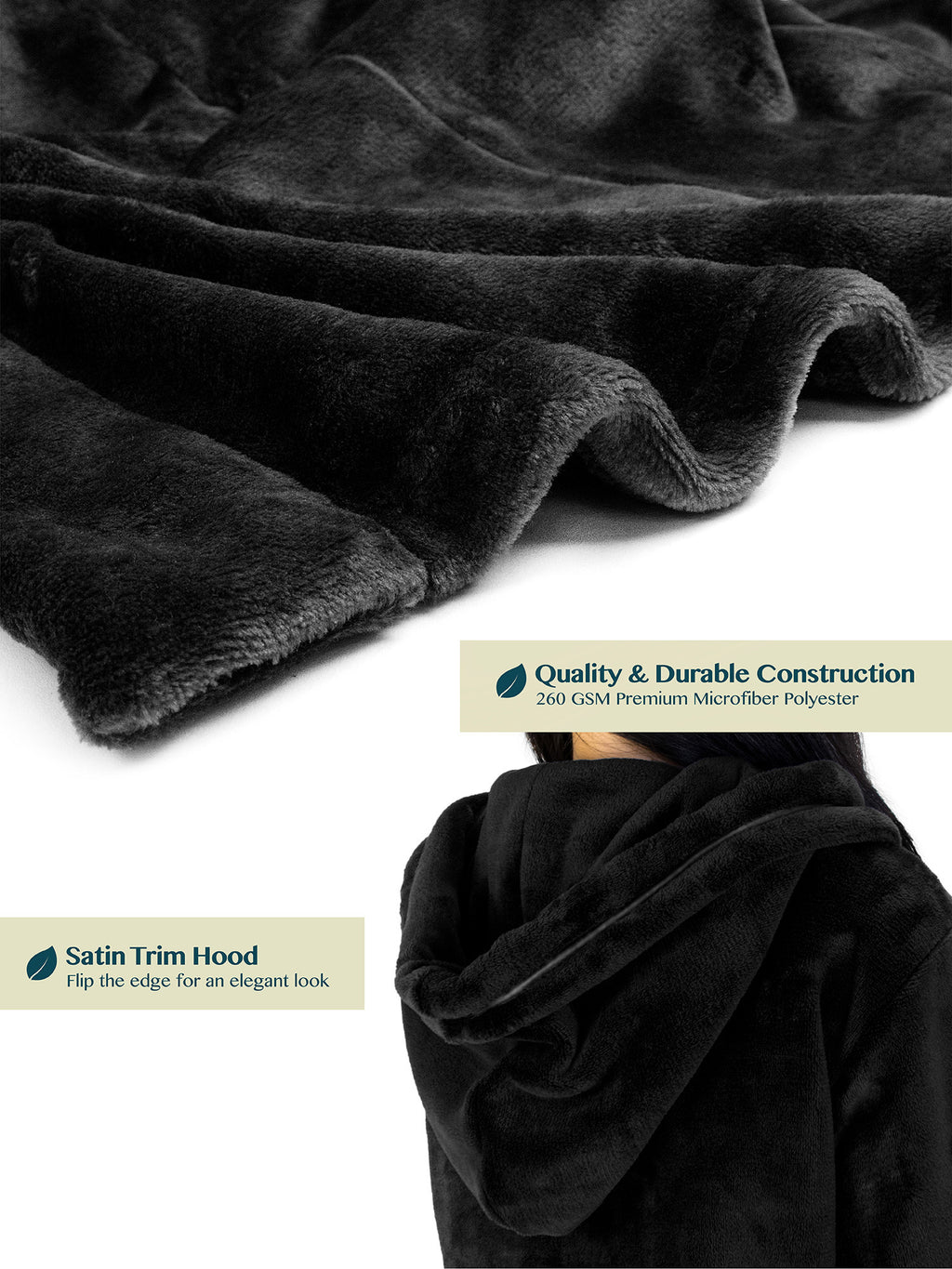 Women's Satin Trim Fleece Robe with Hood