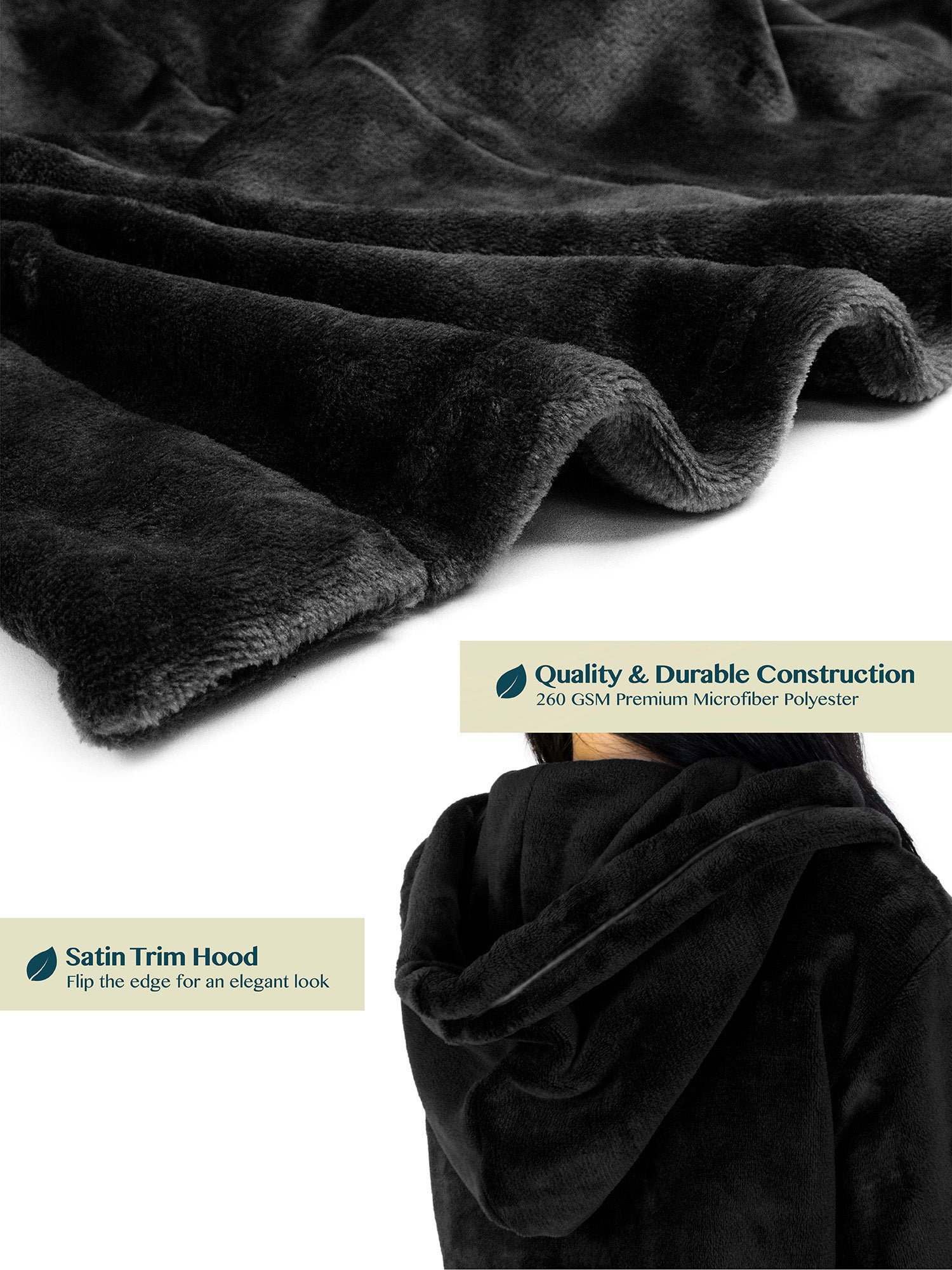 Women's Satin Trim Fleece Robe with Hood