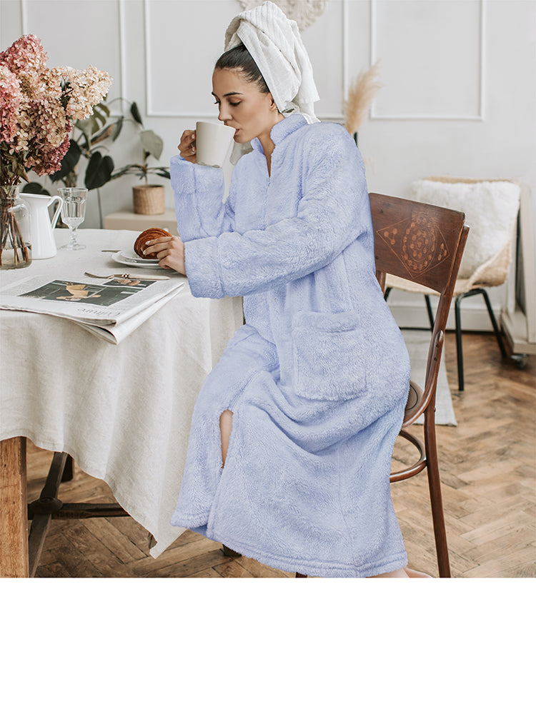 Women's Sherpa Housecoat Zipper Robe