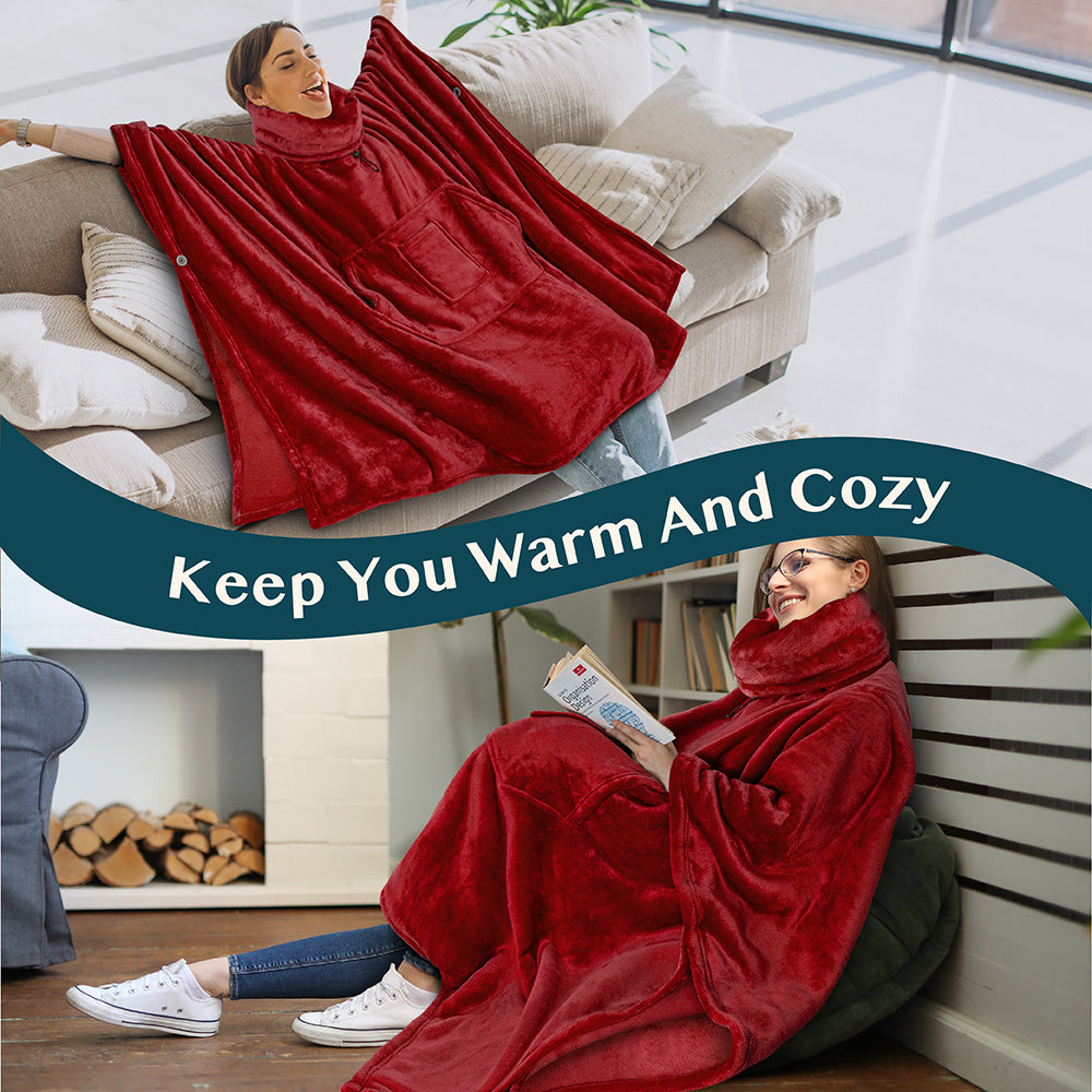 Neck Warmer Hooded Poncho Blanket