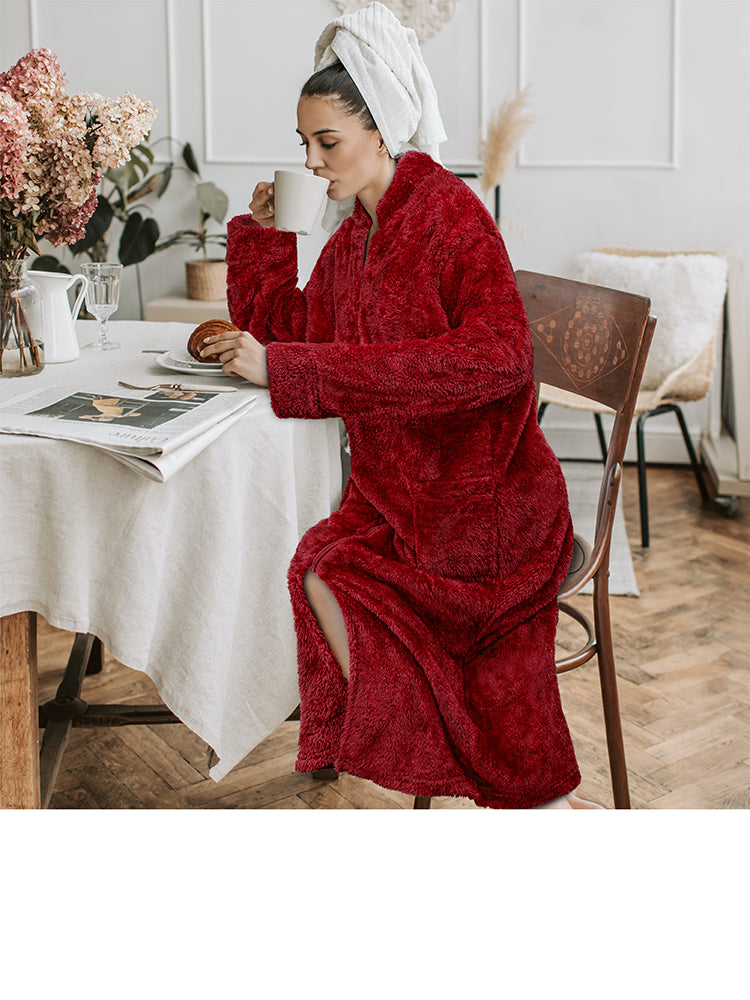Women's Sherpa Housecoat Zipper Robe