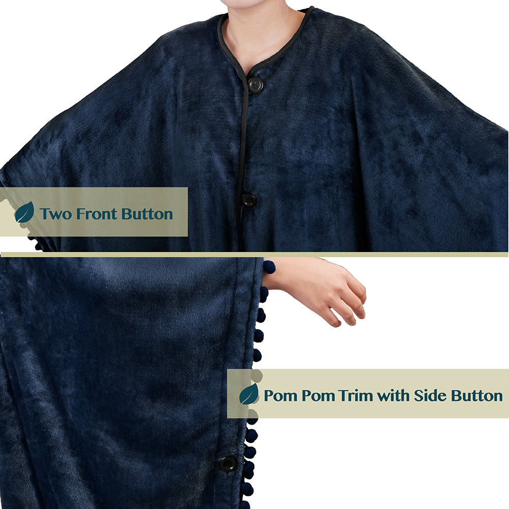 Classic Pom Pom Fringe Poncho Blanket