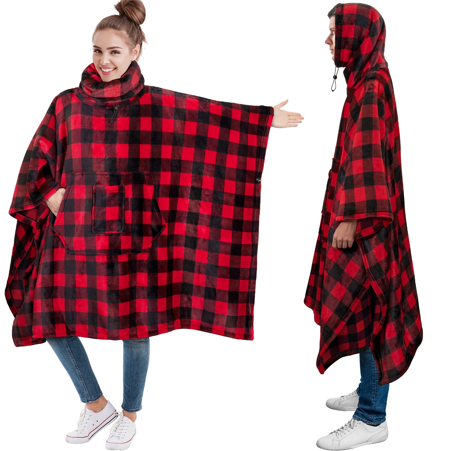 Neck Warmer Hooded Poncho Blanket