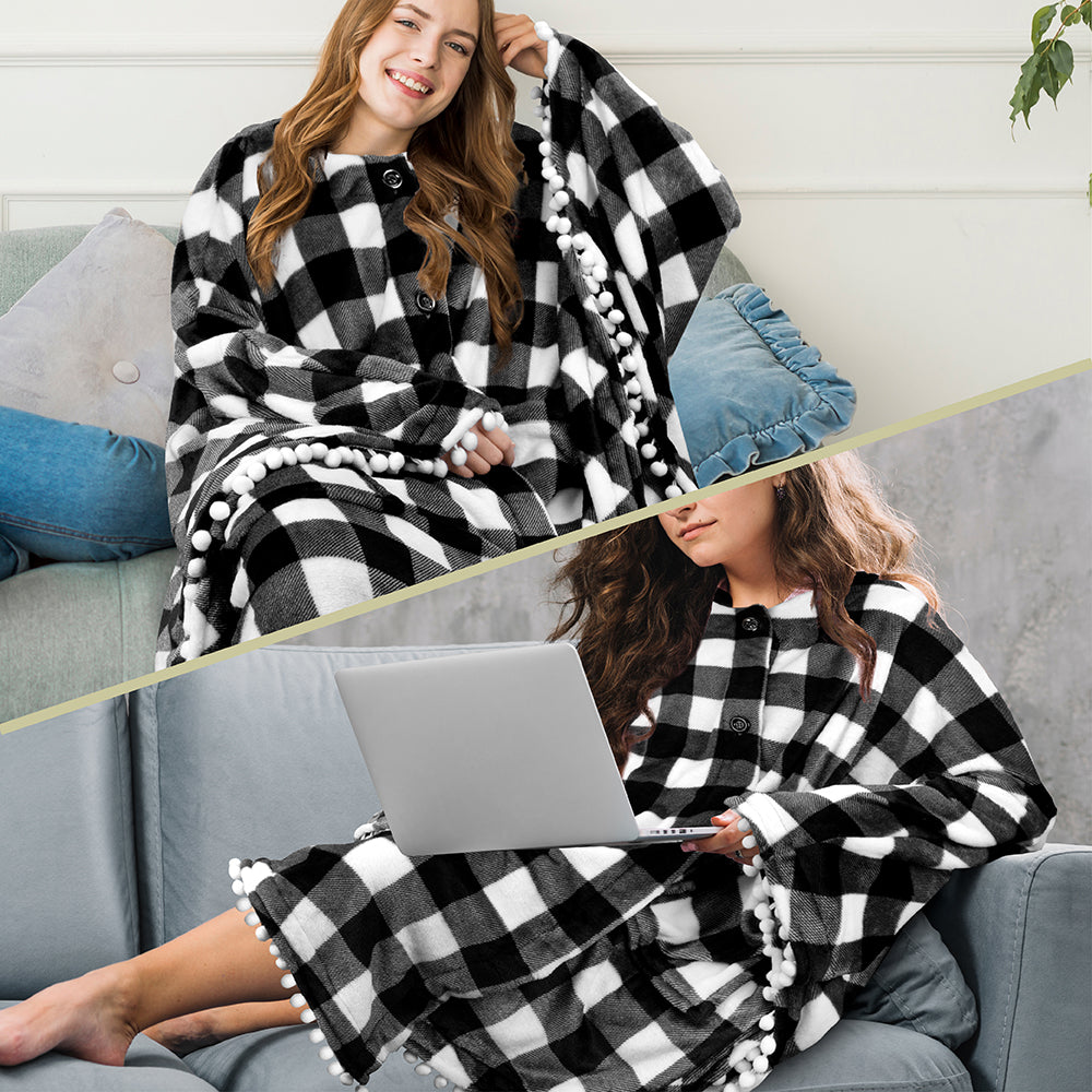 Angel Wrap Pom Pom Fringe Poncho Blanket