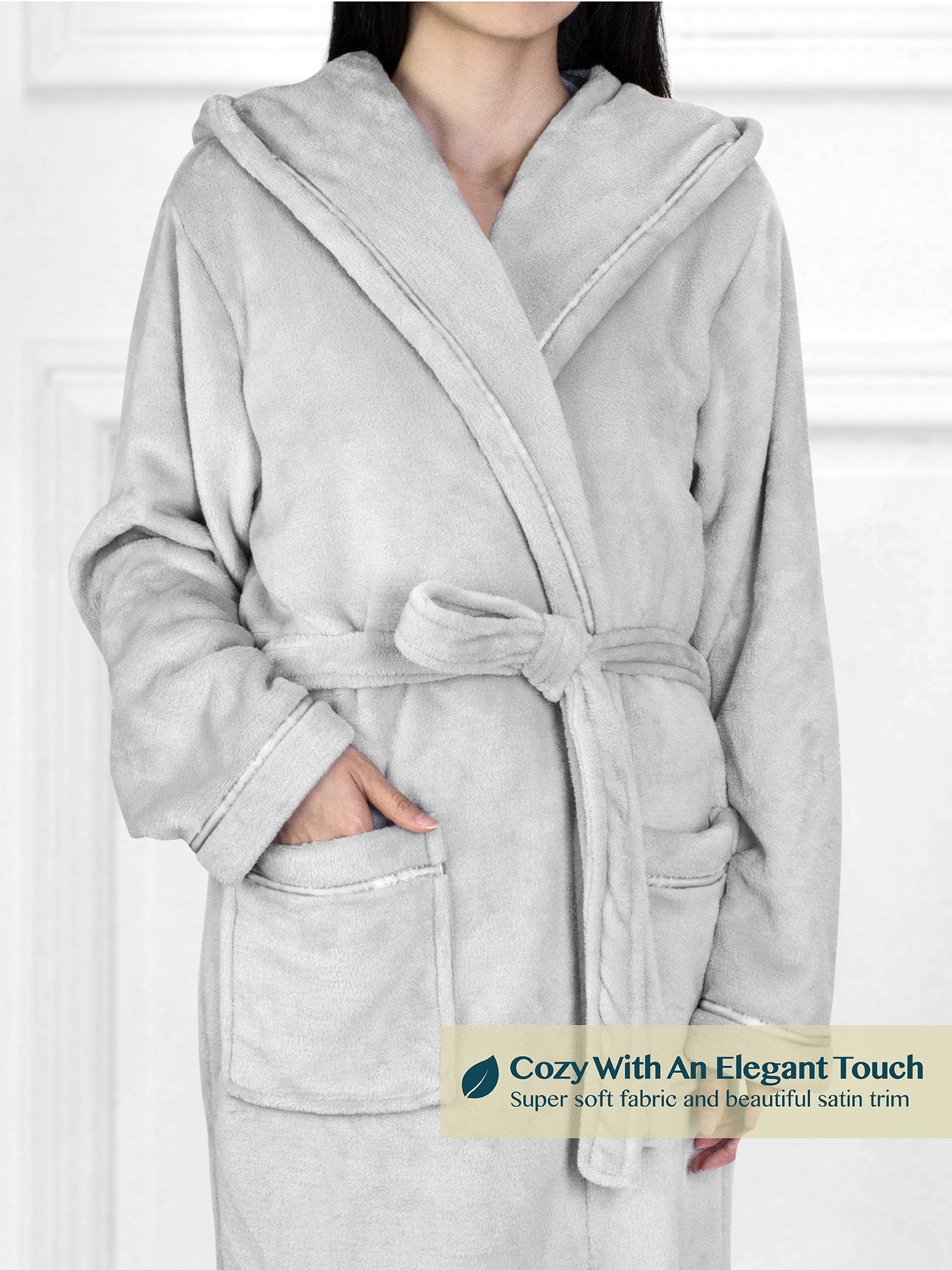 Women's Satin Trim Fleece Robe with Hood