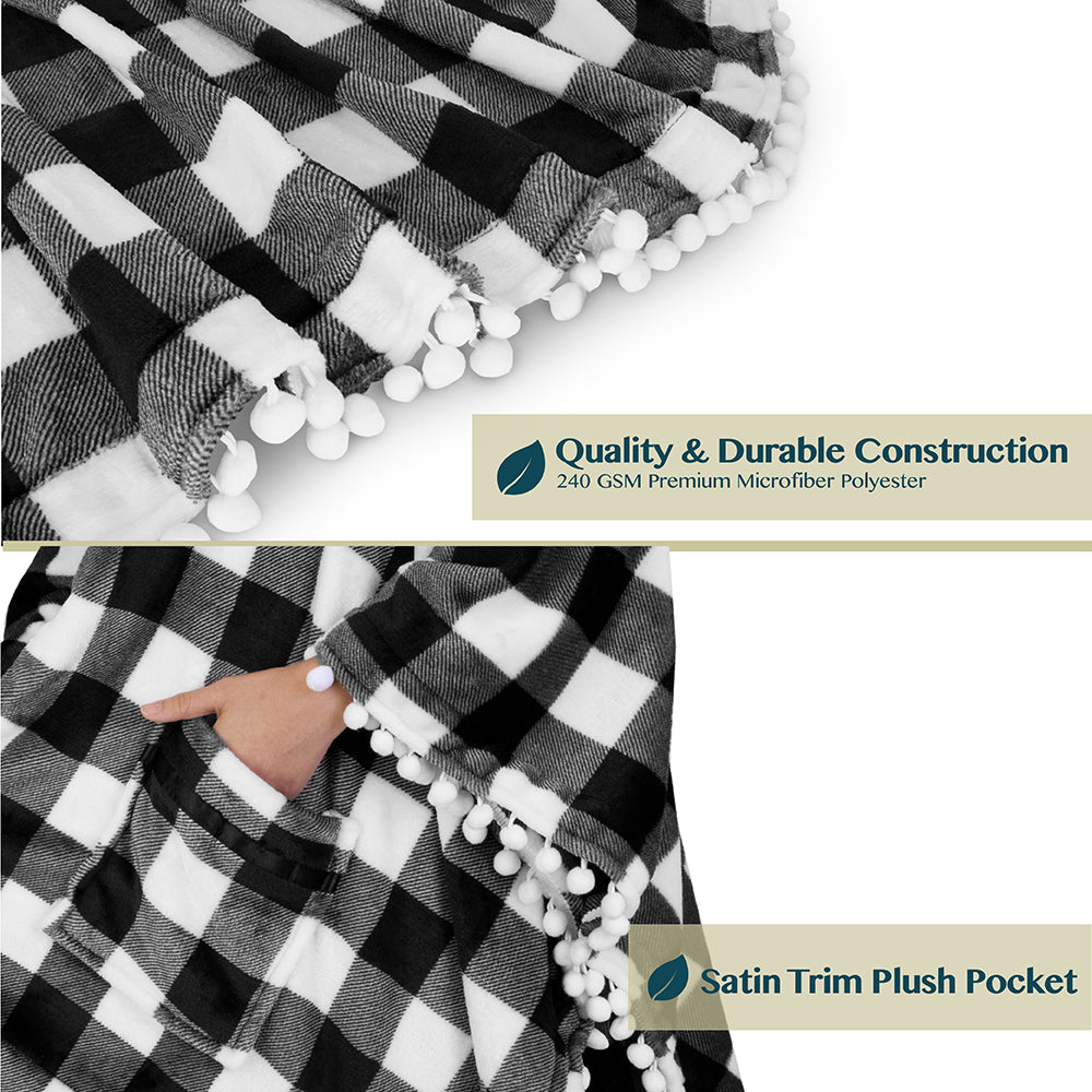 Classic Pom Pom Fringe Poncho Blanket