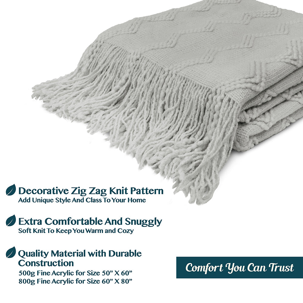 Zig Zag Knit Fringe Throw Blanket