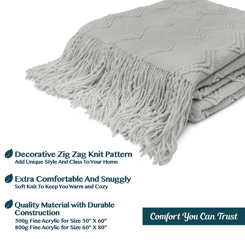 Zig Zag Knit Fringe Throw Blanket