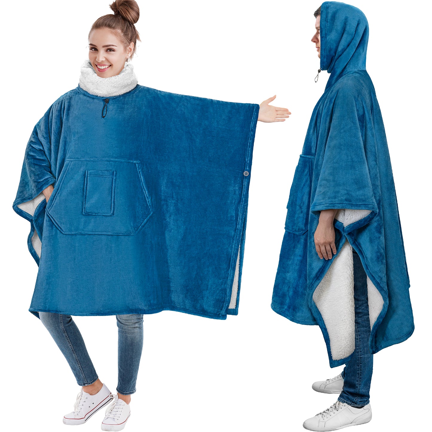 Neck Warmer Hooded Poncho Blanket