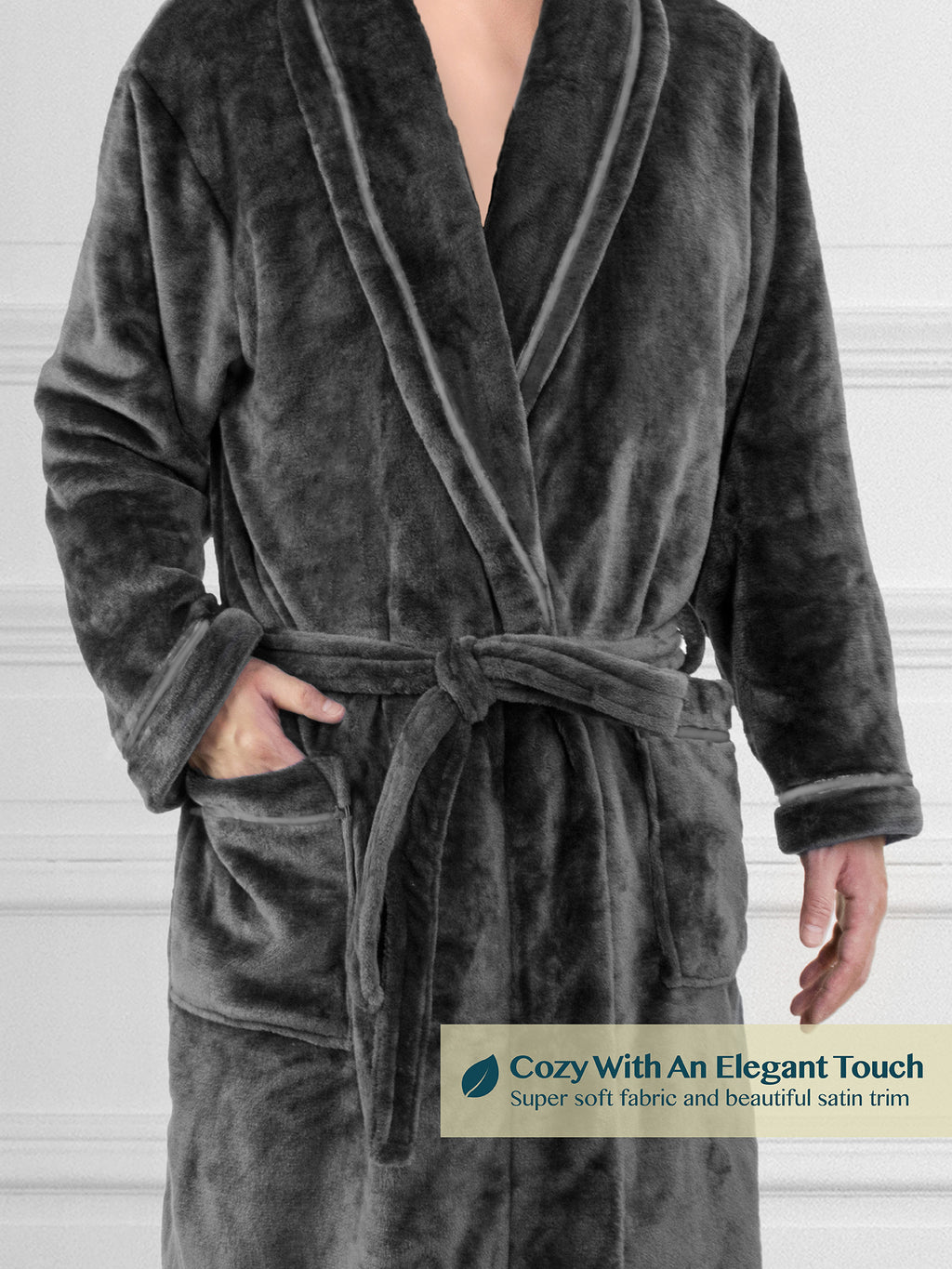 Men's Satin Trim Fleece Robe