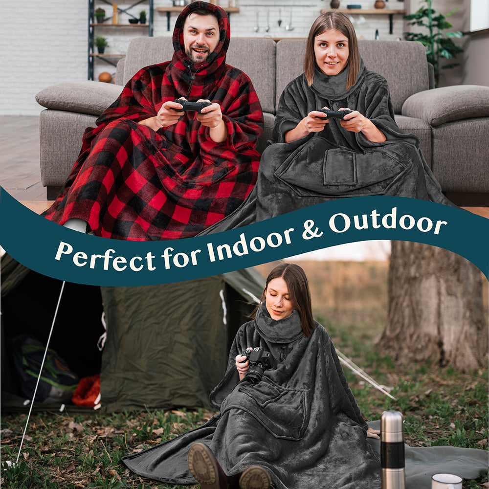Neck Warmer Hooded Poncho Blanket