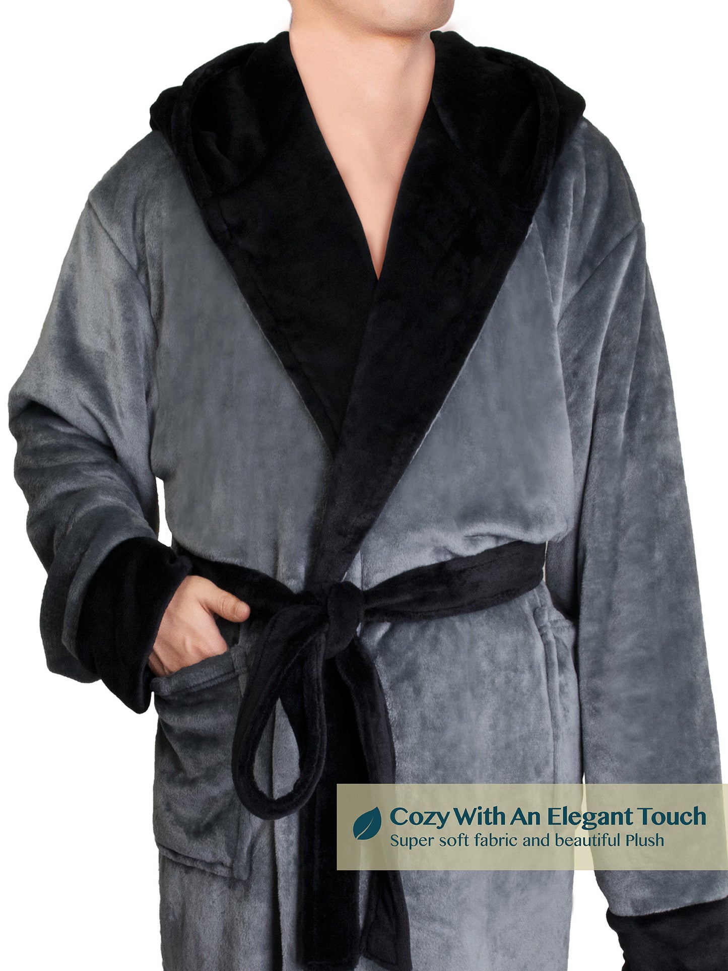 Men's Two-Tone Fleece Robe with Hood