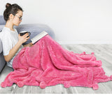 Pom Pom Fringe Sherpa Throw Blanket