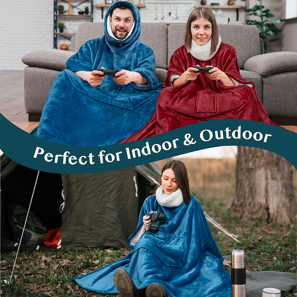 Neck Warmer Hooded Poncho Blanket
