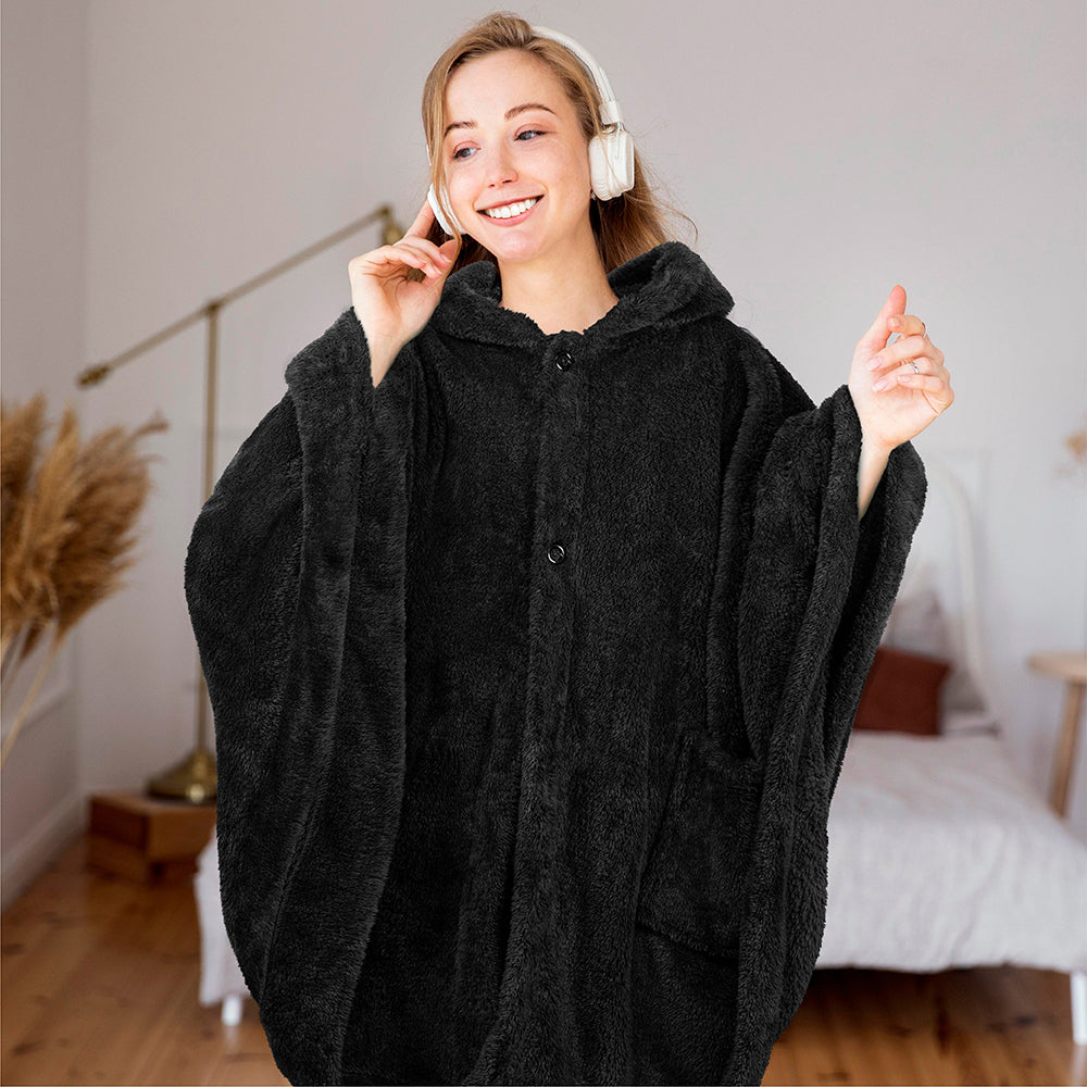 Angel Wrap Hoodie Sherpa Fluffy Poncho Blanket