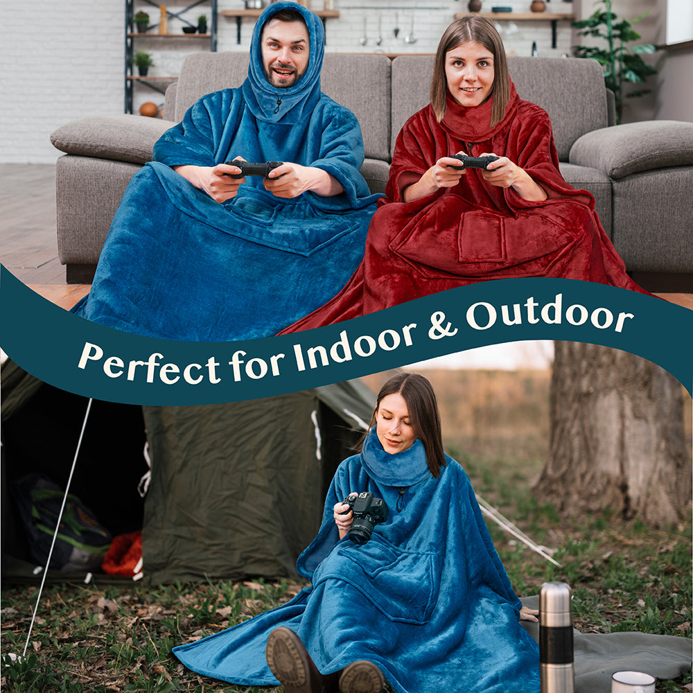 Neck Warmer Hooded Poncho Blanket