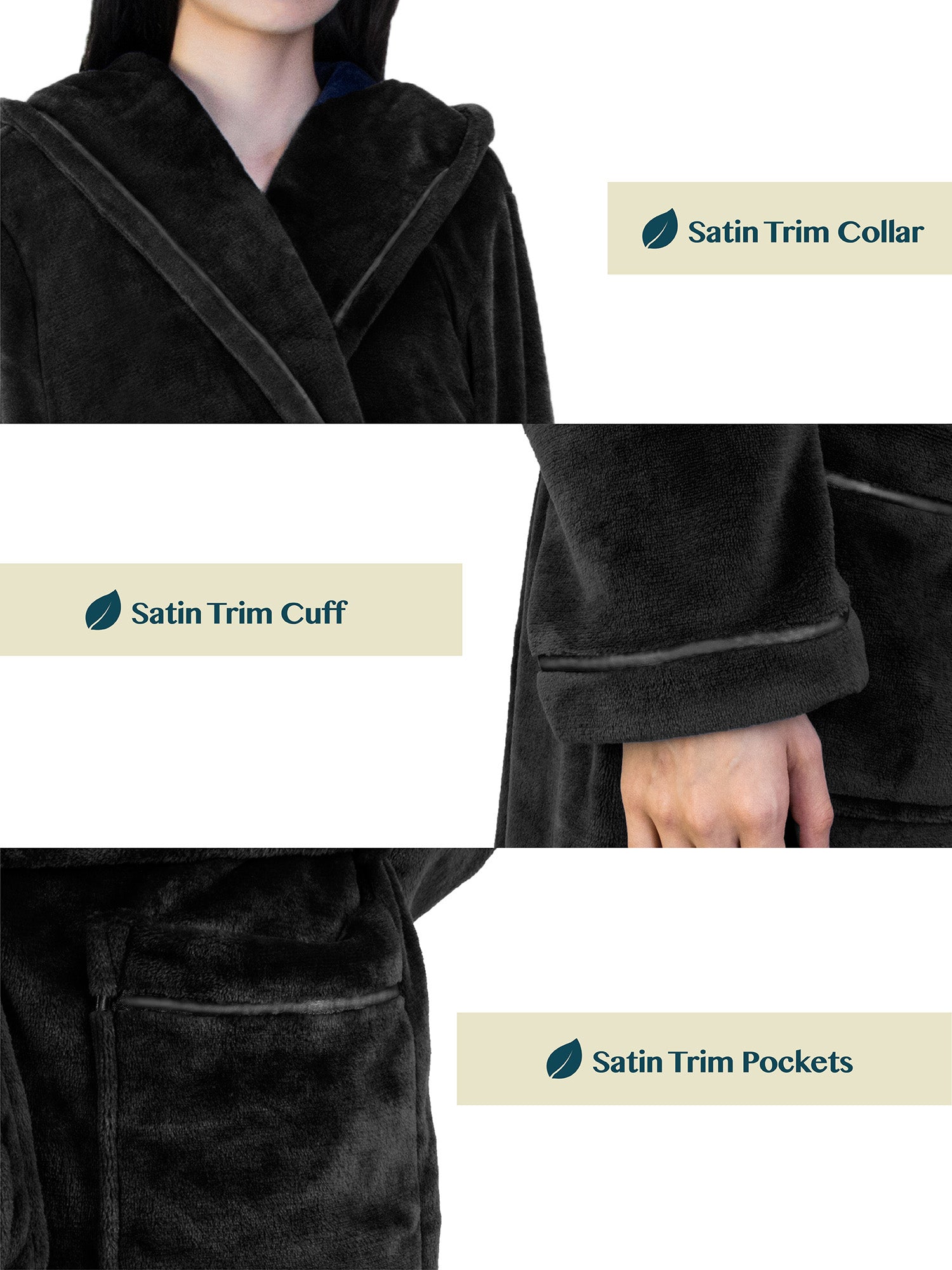 Women's Satin Trim Fleece Robe with Hood