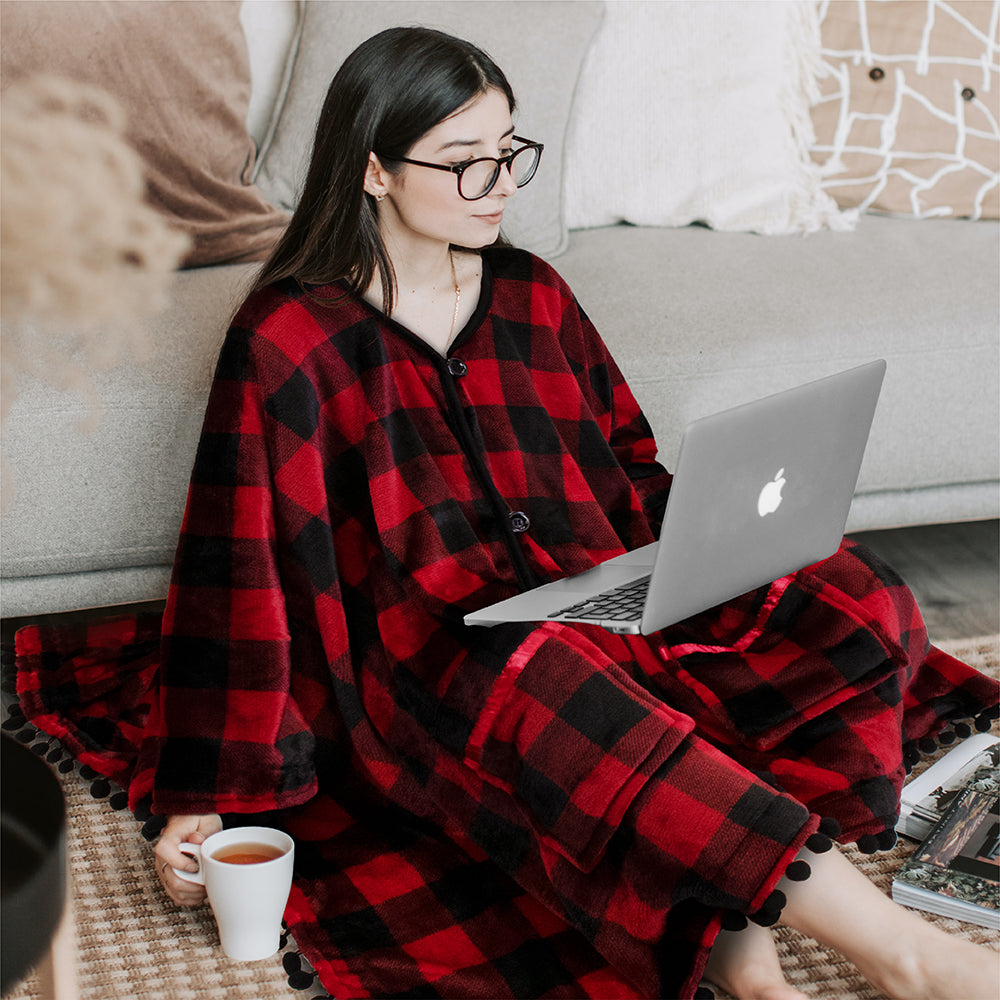 Classic Pom Pom Fringe Poncho Blanket