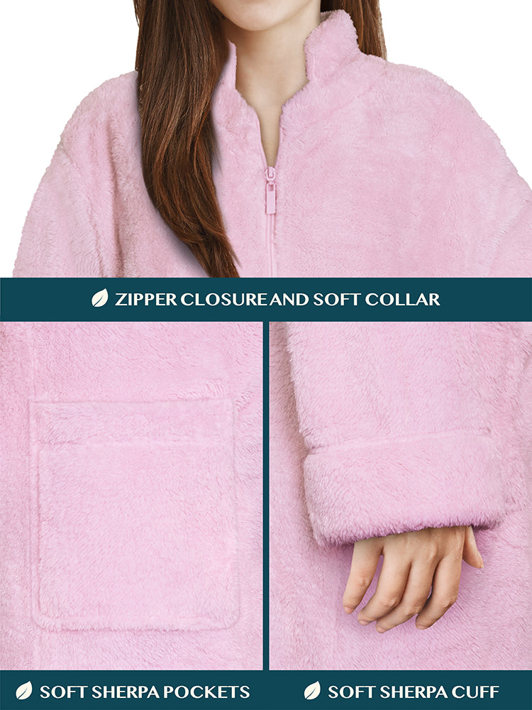 Women's Sherpa Housecoat Zipper Robe