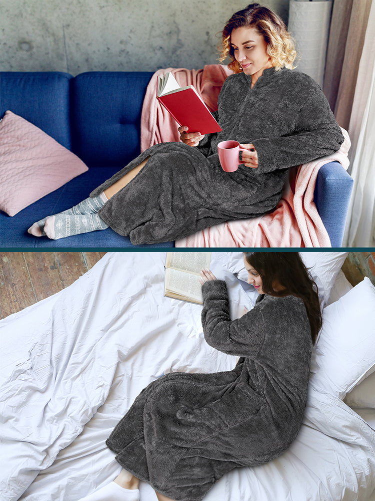 Women's Sherpa Housecoat Zipper Robe