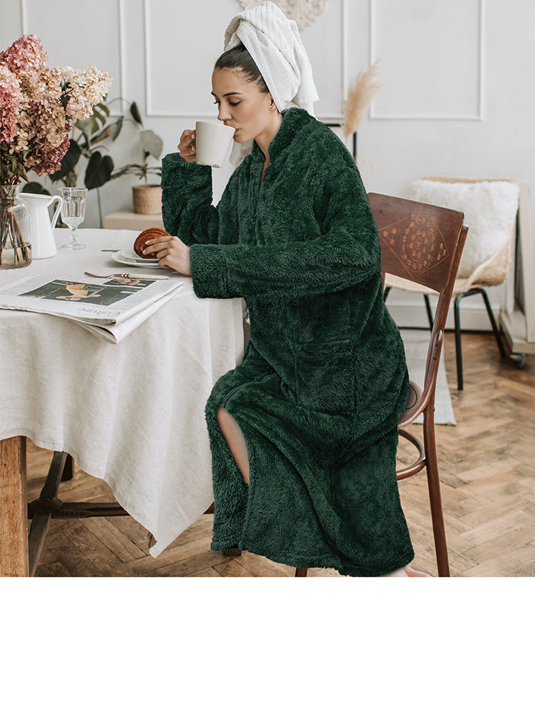 Women's Sherpa Housecoat Zipper Robe