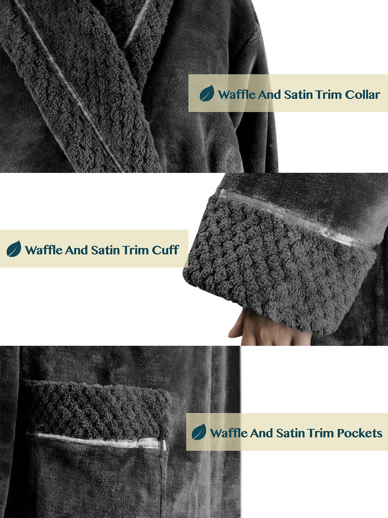 Women's Satin and Waffle Trim Fleece Robe