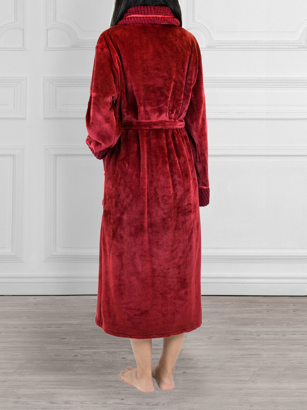 Women's Satin and Waffle Trim Fleece Robe