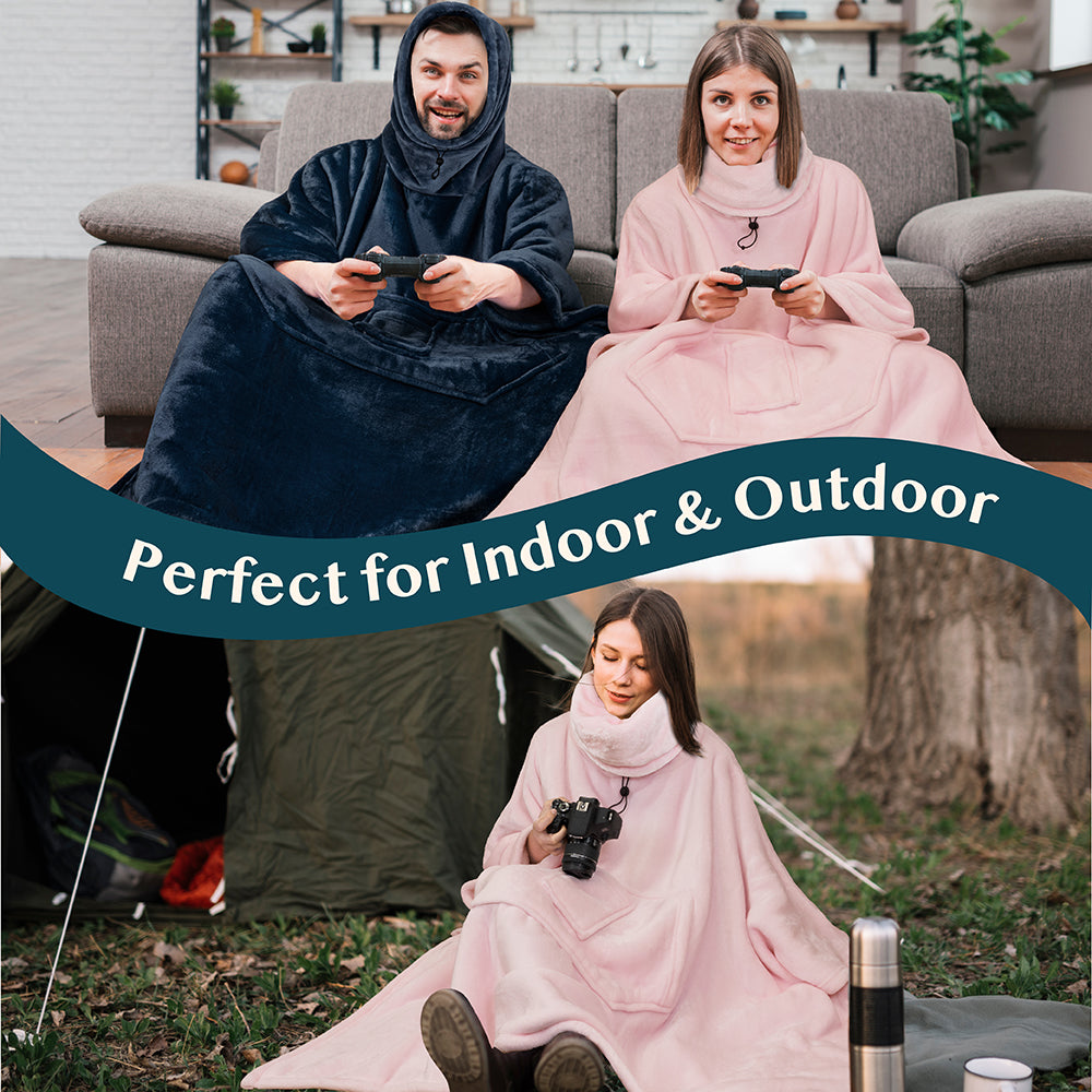 Neck Warmer Hooded Poncho Blanket