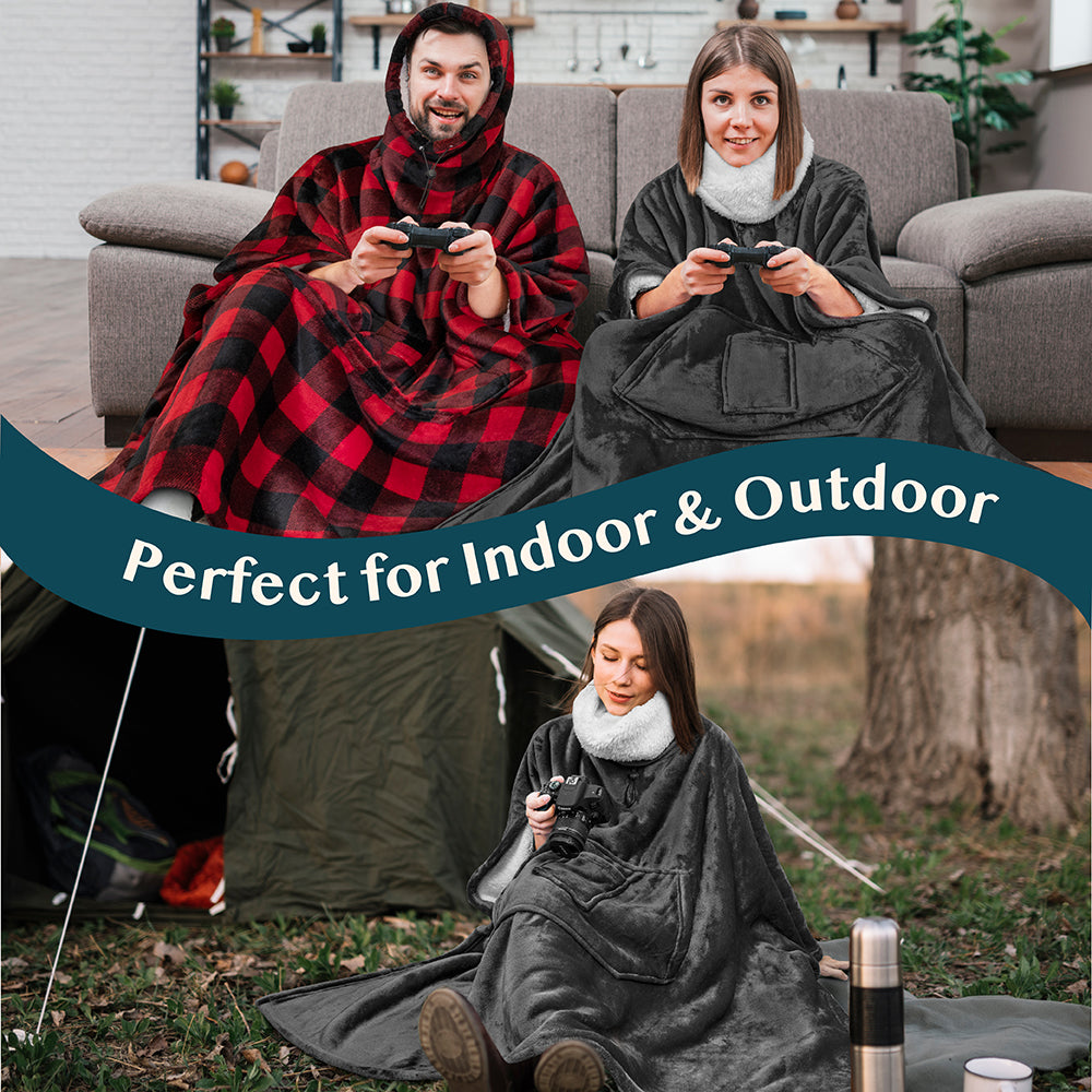Neck Warmer Hooded Poncho Blanket