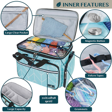 FINPAC Sewing and Craft Supplies Storage Tote Large Capacity Travel Packing Organizer Bag with Clear Pockets and Handle for Knitting Crochet Art Sewi