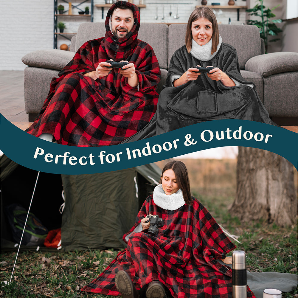 Neck Warmer Hooded Poncho Blanket