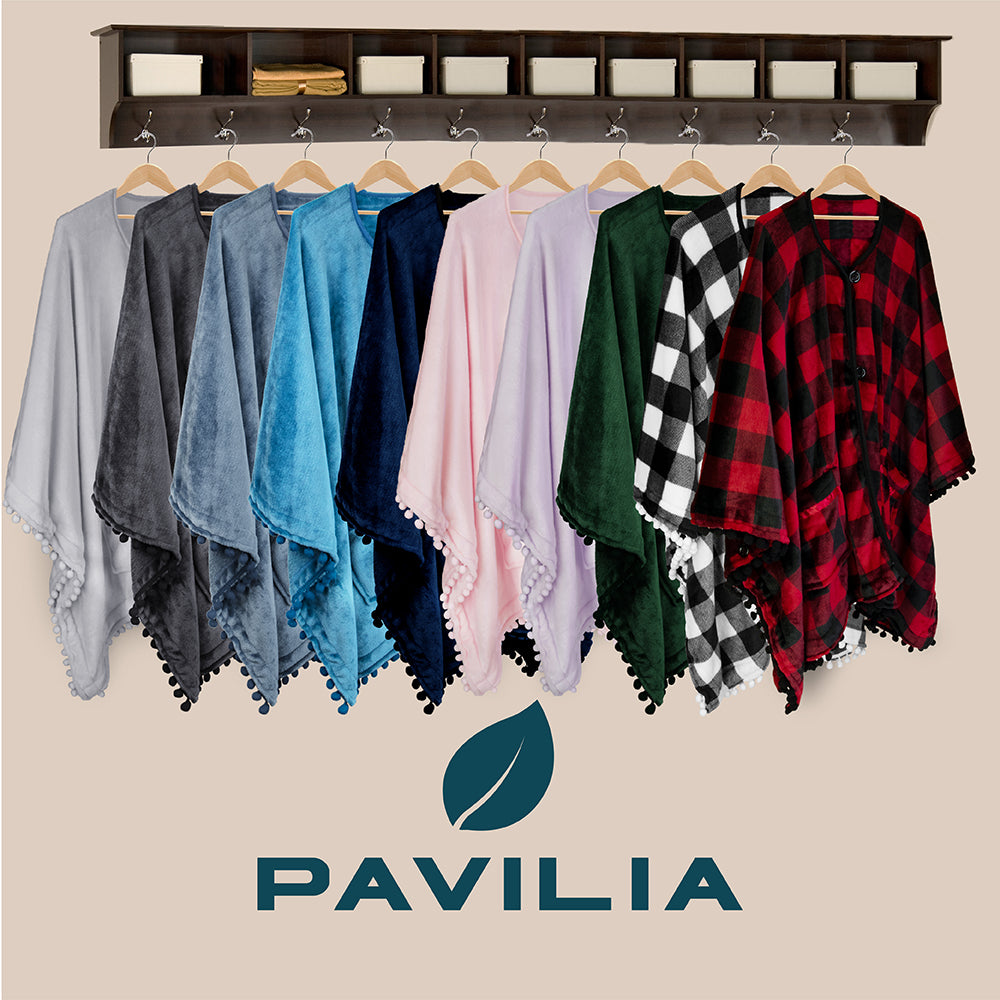 Classic Pom Pom Fringe Poncho Blanket