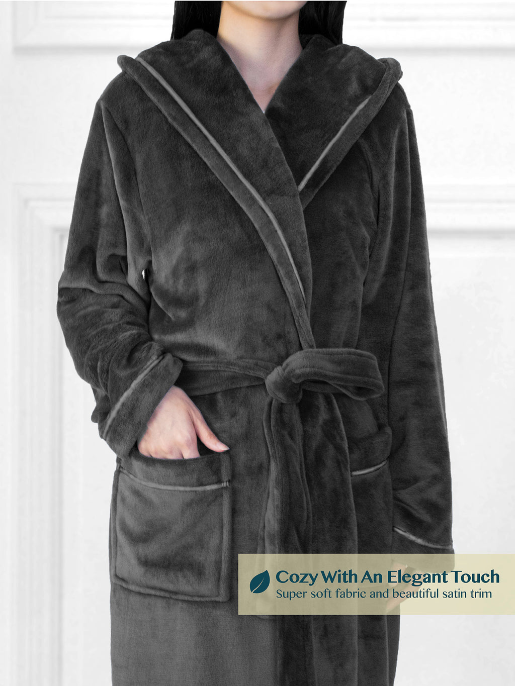 Women's Satin Trim Fleece Robe with Hood